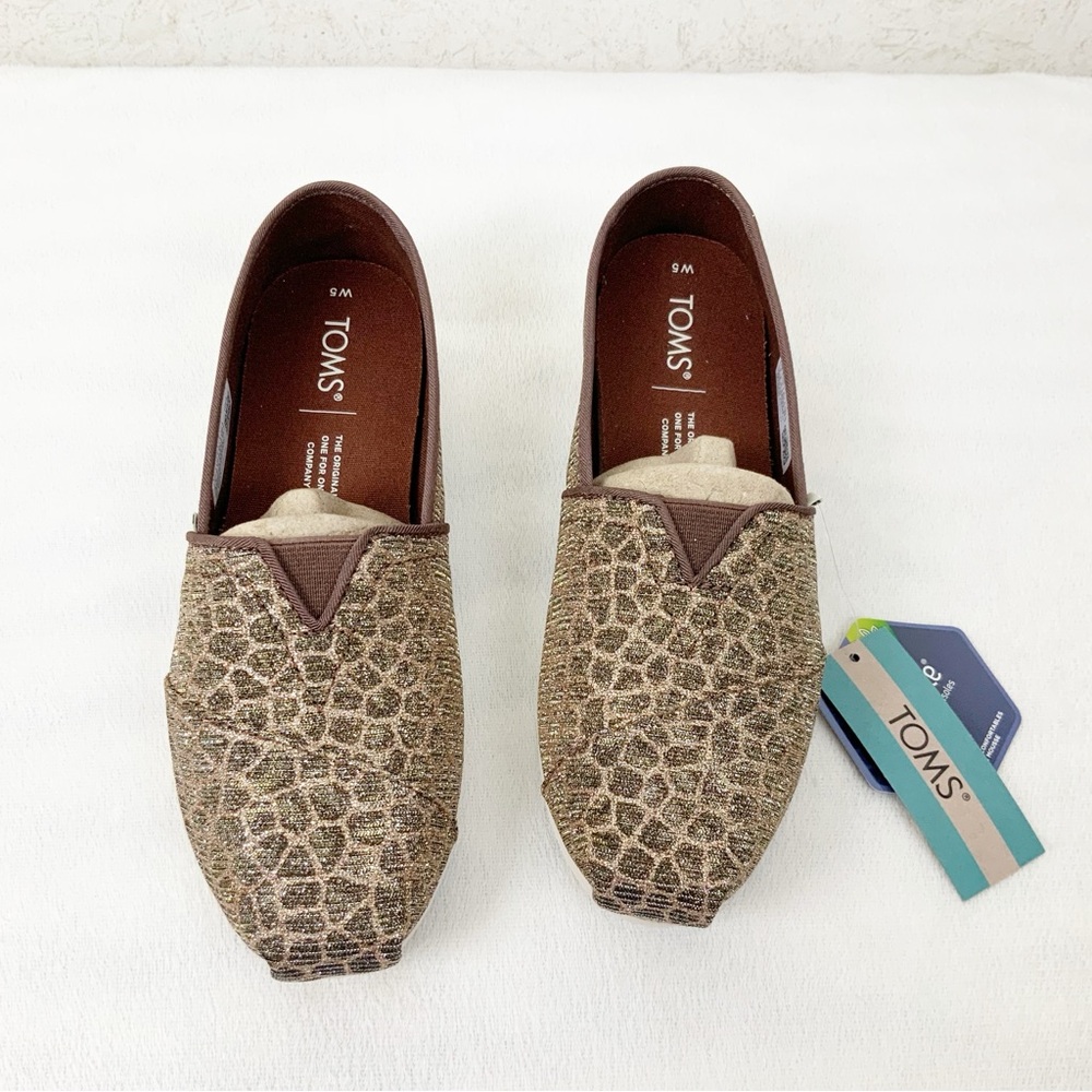 Toms Alpargata Bronze Glitter Giraffe Animal Print Slip On Shoes Size 5 - Picture 2 of 12